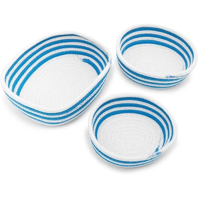 Farmlyn Creek 3 Pack Round Woven Storage Baskets, Blue And White Stripes (3 Sizes) 3 Farmlyn Creek 3 Pack Round Woven Storage Baskets, Blue And White Stripes (3 Sizes) - Image 3