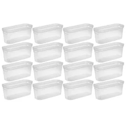 Sterilite 6.25x6.25x15 Inch Narrow Modern Storage Bin W/ Comfortable Carry Through Handles And Banded Rim For Household Organization, Clear (16 Pack)