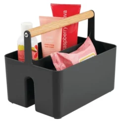 MDesign Plastic Tote, Divided Basket Bin With Wood Handle 17 MDesign Plastic Tote, Divided Basket Bin With Wood Handle -IRIS Storage Deals Store GUEST 67279c7b 4600 4b18 9fbc 20d6e4bf939c