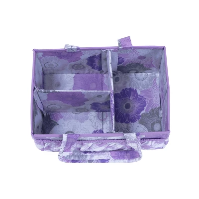 Bacati - Watercolor Floral Purple/Gray Storage Caddy 2 Bacati - Watercolor Floral Purple/Gray Storage Caddy - Image 2