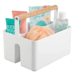 MDesign Plastic Tote, Divided Basket Bin With Wood Handle 19 MDesign Plastic Tote, Divided Basket Bin With Wood Handle -IRIS Storage Deals Store GUEST 6839ac05 02f0 41c6 8b82 d45f2be73802