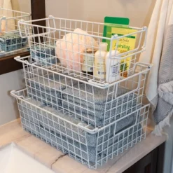 Set Of 3 Storage Bins - Basket Set For Toy, Kitchen, Closet, And Bathroom Storage - Small, Medium, And Large Shelf Organizers By Home-Complete (White) -IRIS Storage Deals Store GUEST 68c03faf b23c 474e 958b 09cf8e7e0091