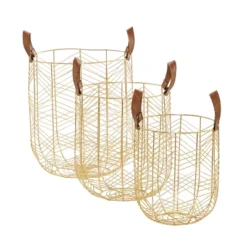 Set Of 3 Metal Storage Baskets Gold - Olivia & May -IRIS Storage Deals Store GUEST 68c9778f f448 45ee 93a9 6b27076ef734