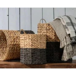 Set Of 3 Natural Water Hyacinth Decorative Storage Baskets With Handles -IRIS Storage Deals Store GUEST 68dee4f2 3d35 4326 89f2 2d18fe2b5b67