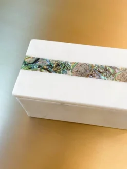 Rainbow Mother Of Pearl White Marble Center Stripe Box - Anaya