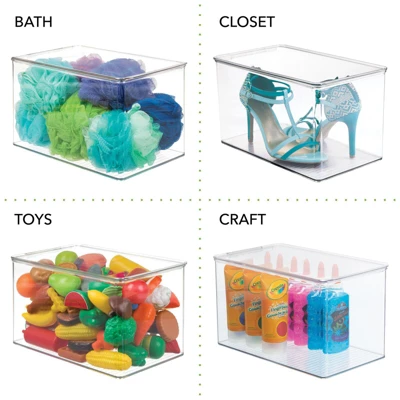 MDesign Plastic Stackable Closet Storage Bin Box With Lid, 4 Pack 4 MDesign Plastic Stackable Closet Storage Bin Box With Lid, 4 Pack - Image 4