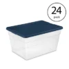 Sterilite Stackable 56 Quart Clear Home Storage Box With Handles And Marine Blue Lid For Efficient, Space Saving Storage And Organization (24 Pack)