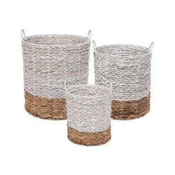 Set Of 3 Natural Water Hyacinth Decorative Storage Baskets With Handles -IRIS Storage Deals Store GUEST 6c4cde6c f904 44a7 bfaf e93781dddf30