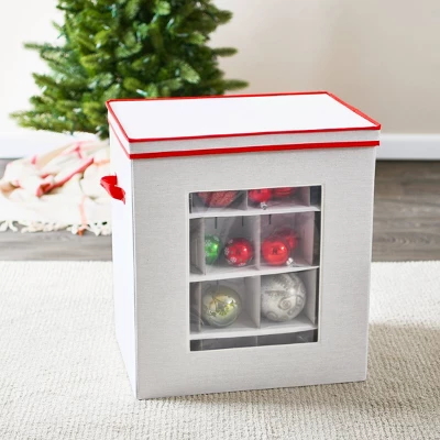 Household Essentials Ornament Storage Chest With 48 Pockets Red 3 Household Essentials Ornament Storage Chest With 48 Pockets Red - Image 3