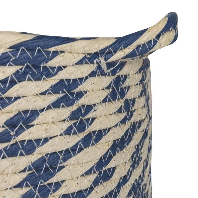Set Of 3 White & Blue Baskets Cotton & Rope - Foreside Home & Garden 4 Set Of 3 White & Blue Baskets Cotton & Rope - Foreside Home & Garden - Image 4