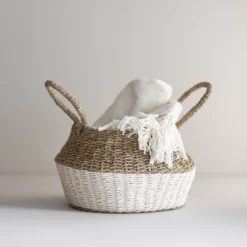 White Rope & Seagrass Belly Basket - Foreside Home & Garden -IRIS Storage Deals Store GUEST 6cff7b08 dedd 40f5 8097 4ee105715ca9