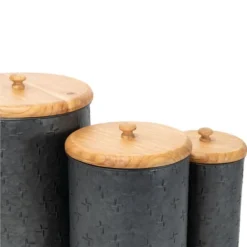 Set Of 3 Black Embossed Galvanized Metal Decorative Storage Canisters - Foreside Home & Garden -IRIS Storage Deals Store GUEST 6d182662 e0a8 4bb1 9fac 6437b1ede367