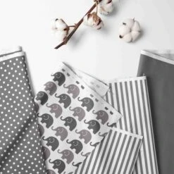 Bacati - Elephants White/Gray Fabric Storage Toy Chest