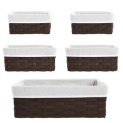 Juvale 5-Pcs Brown Small Rectangular Woven Nesting Baskets, Lined Wicker Set For Organizing Closet, Kitchen, Pantry Shelves, Bathroom (3 Sizes) -IRIS Storage Deals Store GUEST 6df810a6 dc4e 4601 a26d e75c1d8d348e