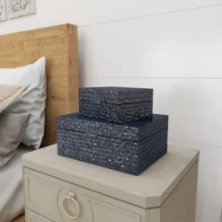 Set Of 2 Ceramic Vase With Star Patterns Dark Blue - Olivia & May -IRIS Storage Deals Store GUEST 6e00bb81 2a52 4fb1 a774 e9b5b1304b5d