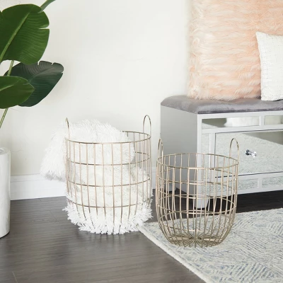 Set Of 2 Contemporary Iron Storage Baskets Silver - Olivia & May 1 Set Of 2 Contemporary Iron Storage Baskets Silver - Olivia & May