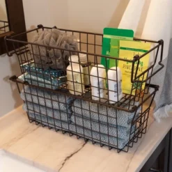 Set Of 2 Storage Bins - Basket Set For Toy, Kitchen, Bathroom, And Closet Storage - Small Shelf Organizers With Handles By Home-Complete (Brown) -IRIS Storage Deals Store GUEST 6ed0c5b6 fa73 4ae3 ae8b b92fbdb8fbda