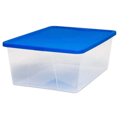Homz Snaplock 12-Quart Plastic Multipurpose Stackable Storage Container Bins With Blue Snaplock Lid For Home And Office Organization, Clear (4 Pack) 2 Homz Snaplock 12-Quart Plastic Multipurpose Stackable Storage Container Bins With Blue Snaplock Lid For Home And Office Organization, Clear (4 Pack) - Image 2