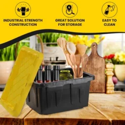 Juggernaut Storage Multipurpose 5 Gallon Lockable Plastic Storage Tote With Secure Snap Fitting Lid For Home Organization, Black/Yellow (Set Of 2) -IRIS Storage Deals Store GUEST 6fa5a5fb 7c20 4d15 b0e3 3097ffb522d3 1
