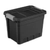 Sterilite 7.5 Gallon Stackable Rugged Industrial Storage Tote Containers With Gray Latching Clip Lids For Garage, Attic, Or Worksite, Black