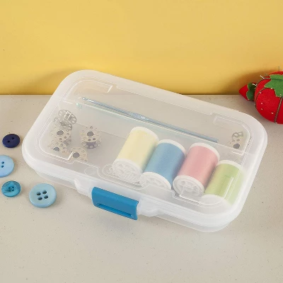 Sterilite Convenient Small Stackable Divided Translucent Storage Box Container With Colored Latch Lid For School And Office Supplies, Clear (12 Pack) 2 Sterilite Convenient Small Stackable Divided Translucent Storage Box Container With Colored Latch Lid For School And Office Supplies, Clear (12 Pack) - Image 2