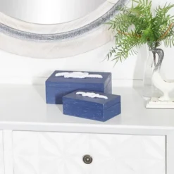 Set Of 2 Farmhouse Wood Boxes Blue - Olivia & May