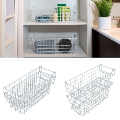 Set Of 2 Storage Bins - Basket Set For Toy, Kitchen, Bathroom, And Closet Storage - Small Shelf Organizers With Handles By Home-Complete (White) 2 Set Of 2 Storage Bins - Basket Set For Toy, Kitchen, Bathroom, And Closet Storage - Small Shelf Organizers With Handles By Home-Complete (White) - Image 2