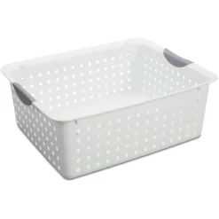 Sterilite Ultra Storage Basket With Handles For At Home Or Classroom Organization, In Size Large (12 Pack), Medium (6 Pack), White