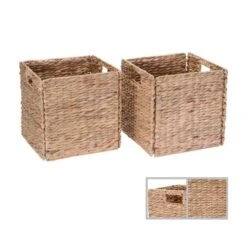 Hastings Home 12-Inch Square Handmade Wicker Storage Bin Foldable Basket Made Of Water Hyacinth | Set Of 2 -IRIS Storage Deals Store GUEST 7325af43 ea92 4285 9334 c9eccd513c4d 1