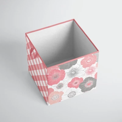 Bacati - Watercolor Floral Coral/Gray Fabric Storage Box/Tote Small 1 Bacati - Watercolor Floral Coral/Gray Fabric Storage Box/Tote Small