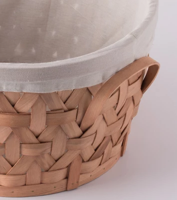 Vintiquewise Wooden Round Display Basket Bins, Lined With White Fabric, Food Gift Basket, Large 4 Vintiquewise Wooden Round Display Basket Bins, Lined With White Fabric, Food Gift Basket, Large - Image 4