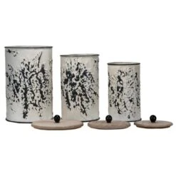 Set Of 3 Cream And Gray Floral Metal Decorative Storage Canisters - Foreside Home & Garden -IRIS Storage Deals Store GUEST 738af412 29a2 422b 86f9 6c4bca870979