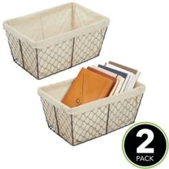 MDesign Medium Chicken Wire Basket With Fabric Liner