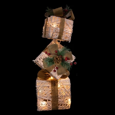 Northlight 25.25" LED Lighted White And Beige Stacked Gift Boxes Christmas Decoration 2 Northlight 25.25" LED Lighted White And Beige Stacked Gift Boxes Christmas Decoration - Image 2