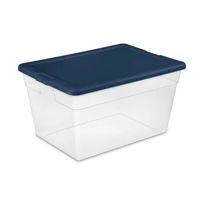 Sterilite Stackable 56 Quart Clear Home Storage Box With Handles And Marine Blue Lid For Efficient, Space Saving Storage And Organization (8 Pack) 1 Sterilite Stackable 56 Quart Clear Home Storage Box With Handles And Marine Blue Lid For Efficient, Space Saving Storage And Organization (8 Pack)