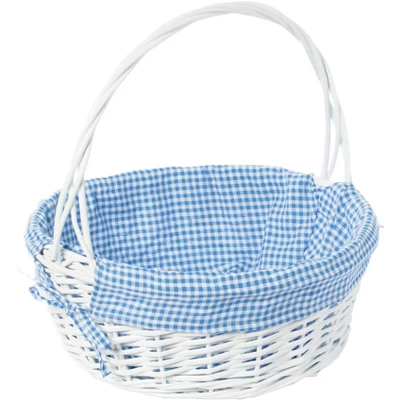 Wickerwise White Round Willow Gift Basket, With Gingham Liner And Handles 8 Wickerwise White Round Willow Gift Basket, With Gingham Liner And Handles - Image 8