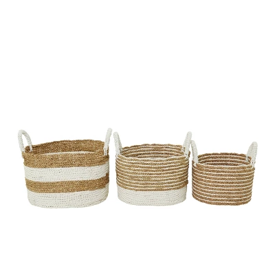 Set Of 3 Seagrass Storage Baskets Brown/White - Olivia & May 7 Set Of 3 Seagrass Storage Baskets Brown/White - Olivia & May - Image 7
