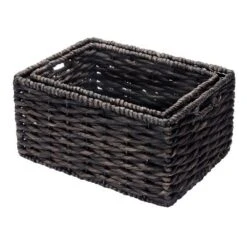 Hastings Home Handmade Rectangular Twisted Wicker Baskets - Set Of 2 - Black -IRIS Storage Deals Store GUEST 77d805c4 637c 4cf9 856b 9c9010b75c16
