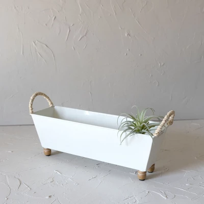 Trough Bin White Metal, Reed & Wood By Foreside Home & Garden 1 Trough Bin White Metal, Reed & Wood By Foreside Home & Garden