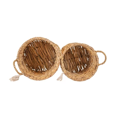Set Of 2 Hand Woven With Tassel Baskets Water Hyacinth, Metal & Cotton Rope By Foreside Home & Garden 5 Set Of 2 Hand Woven With Tassel Baskets Water Hyacinth, Metal & Cotton Rope By Foreside Home & Garden - Image 5