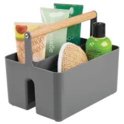 MDesign Plastic Tote, Divided Basket Bin With Wood Handle 22 MDesign Plastic Tote, Divided Basket Bin With Wood Handle -IRIS Storage Deals Store GUEST 78dcc43f f427 40f1 9b32 f3ffa7a7ed64