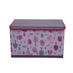 Bacati - Owls Pink/Gray Girls Cotton Storage Toy Chest