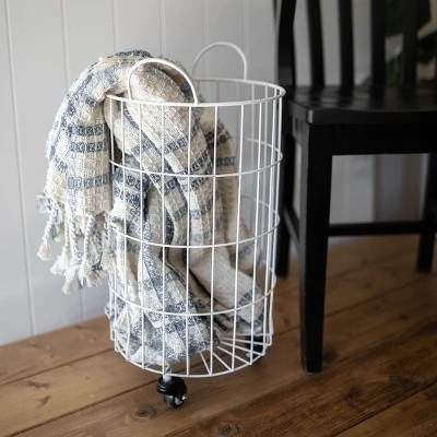 White Metal Rolling Basket - Foreside Home & Garden 6 White Metal Rolling Basket - Foreside Home & Garden - Image 6