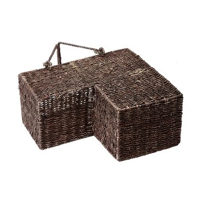 Villacera 14-Inch Wicker Stair Case Basket With Handles Handmade Woven Seagrass In Brown 3 Villacera 14-Inch Wicker Stair Case Basket With Handles Handmade Woven Seagrass In Brown - Image 3