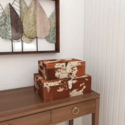 Set Of 2 Cowhide Leather Decorative Boxes Brown/White - Olivia & May -IRIS Storage Deals Store GUEST 7bfaed9c d344 4bac be1d d9df5a67179a