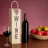 Bright Creations Wood Single Bottle Wine Gift Box, Paulownia Wooden Wine Crate Storage Case With Handle For Birthday, Wedding, Housewarming