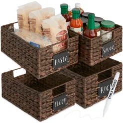 Best Choice Products Set Of 4 12in Woven Water Hyacinth Pantry Baskets W/ Chalkboard Label, Chalk Marker -IRIS Storage Deals Store GUEST 7ef0a239 c0d0 4b21 907b b217b3e1028e