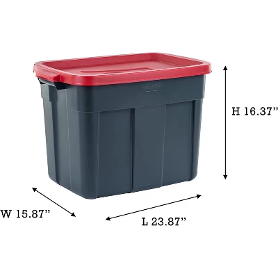Rubbermaid Roughneck 18 Gallon Durable Plastic Holiday Storage Tote With Snap Tight Recessed Lid For Seasonal Decorations, Green And Red (6 Pack) 2 Rubbermaid Roughneck 18 Gallon Durable Plastic Holiday Storage Tote With Snap Tight Recessed Lid For Seasonal Decorations, Green And Red (6 Pack) - Image 2