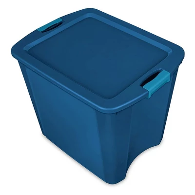 Sterilite 26 Gallon Multipurpose Latching Lid Storage Tote Container For Home And Office Organization With Carry Handles, True Blue (8 Pack) 1 Sterilite 26 Gallon Multipurpose Latching Lid Storage Tote Container For Home And Office Organization With Carry Handles, True Blue (8 Pack)