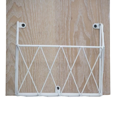 White Metal, Wood & Jute Wall Basket - Foreside Home & Garden 1 White Metal, Wood & Jute Wall Basket - Foreside Home & Garden